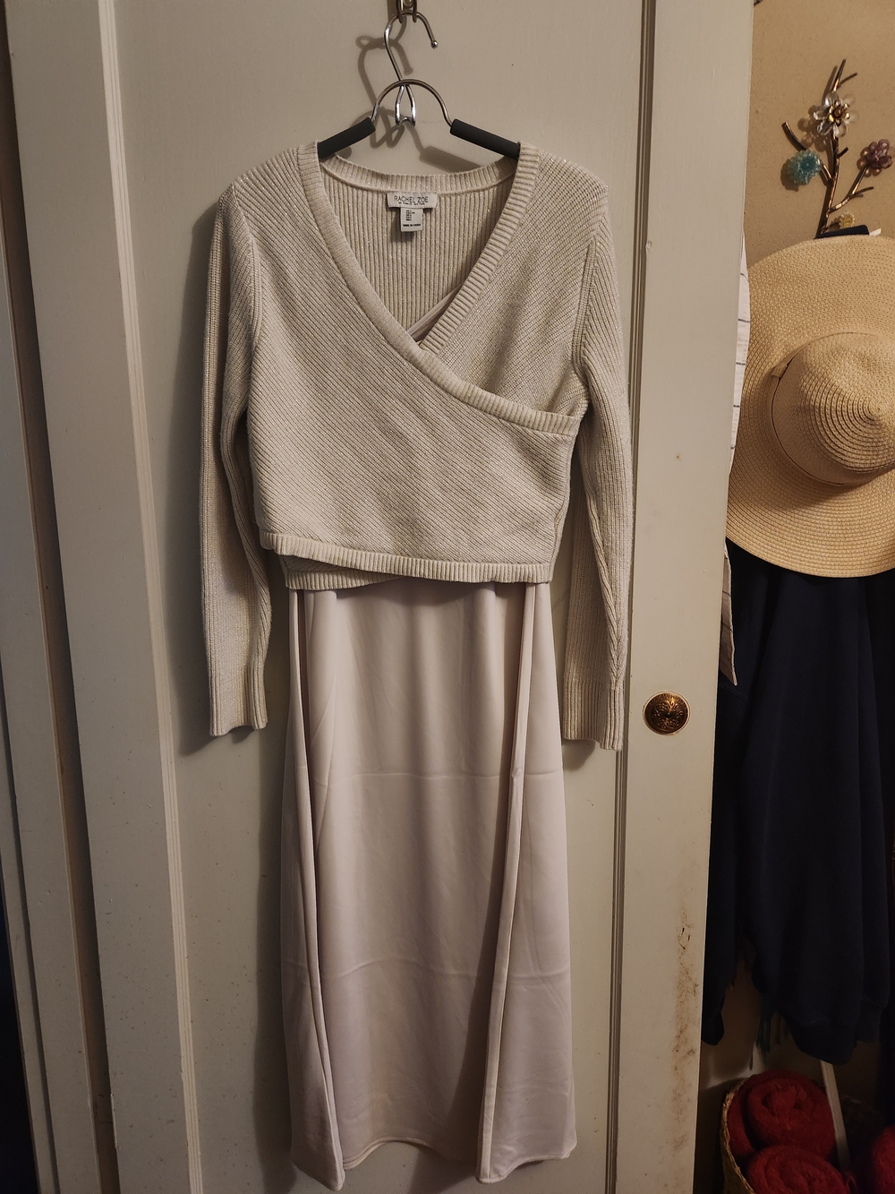 Rachel Zoe Cream Two-Piece Maxi with Wrap Knit Top